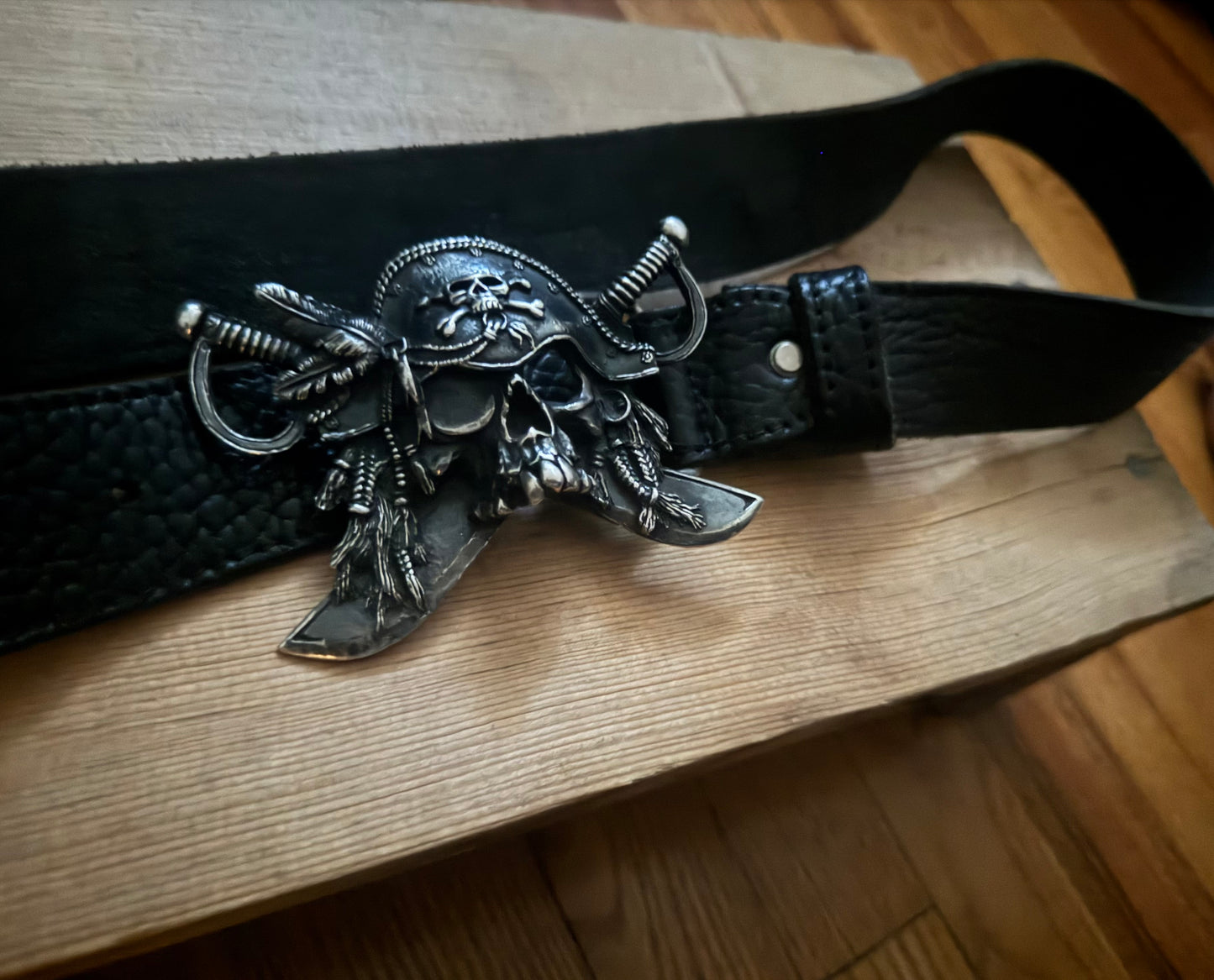 Ugo Cacciatori Silver Pirate Skull
Buckle Leather Belt